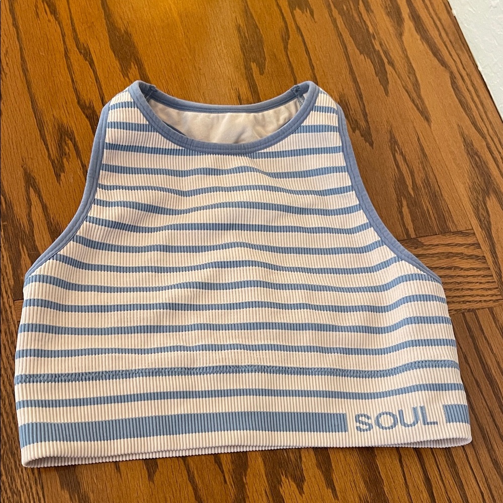 SOULCycle Blue & White Striped Ribbed Crop Tank